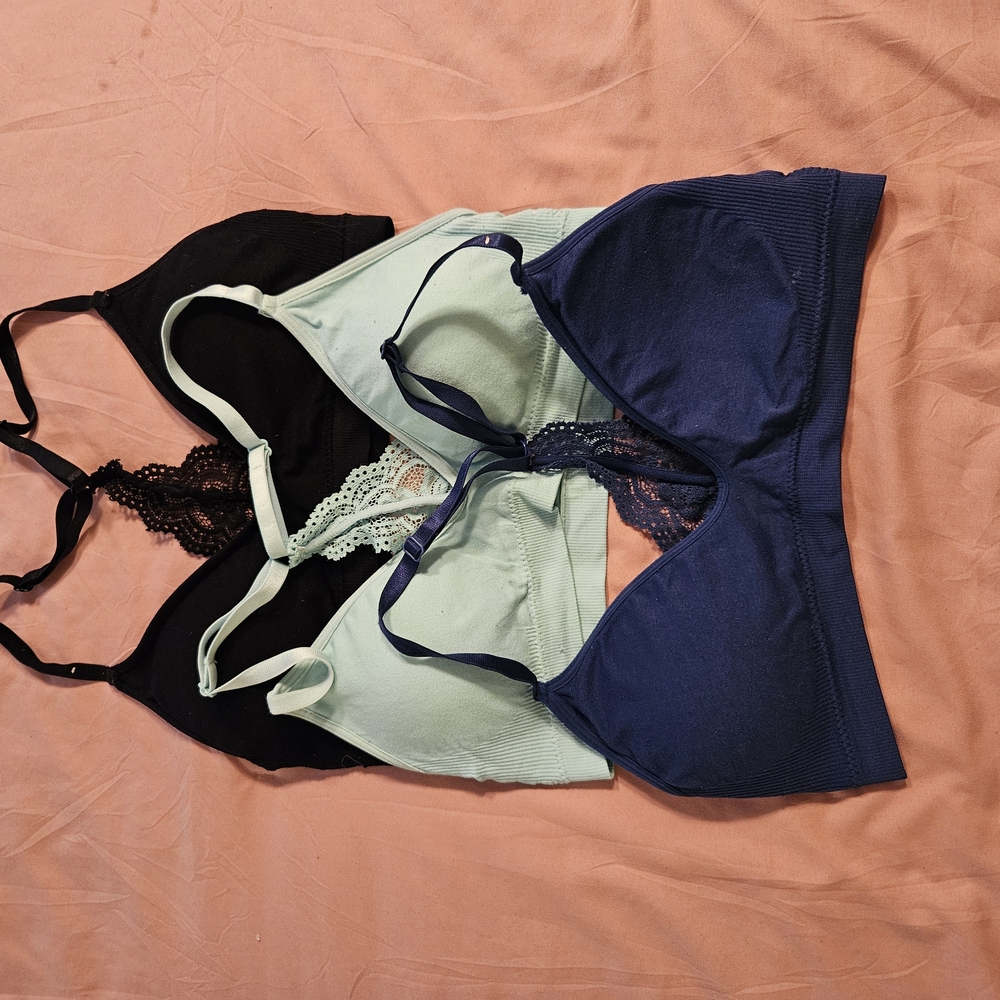 Women's Lace Trim Bralette Set - Black, Mint, Navy